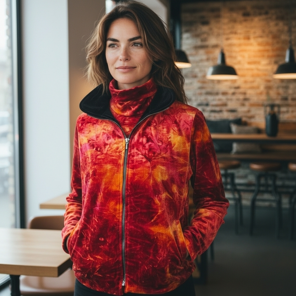 90s Sno Skins Velvet Turtleneck Vest Set Red Orange Fire Ski Outdoors Medium USA